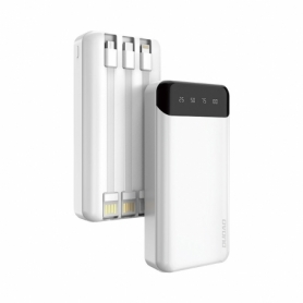 Acumulator extern Dudao cu 3 cabluri incorporate 20000mAh USB tip C, micro USB, compatibil Lightning alb, HRT-82317