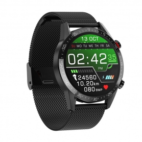Ceas Smartwatch Pyramid® L13, display IPS 1.3 inch, waterproof, ritm cardiac, pedometru, bratara metalica, negru, L13