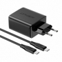 Incarcator priza  2 in 1 Acefast 2x USB tip C / USB 65W, PD, QC 3.0, AFC, FCP (set cu cablu) negru, HRT-87571