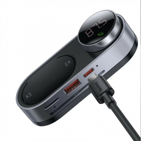Modulator FM auto, Baseus, car kit, Bluetooth 5.0, aux, incarcare solara, intrare card, BT100