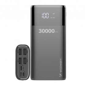 Baterie externa PYRAMID® 30000 mAh, display LED,power bank, lanterna led, 4 X porturi USB, incarcare rapida, negru, PWB4
