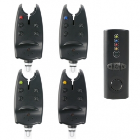 Set 4 senzori de pescuit PYRAMID®, statie inclusa, semnalizare in 4 culori, borseta, distanta acoperire peste 120m, FA03-4