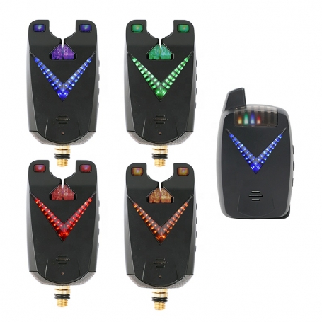 Set 4 senzori de pescuit PYRAMID®, statie inclusa, semnalizare in 6 culori, borseta, distanta acoperire peste 120m, FA213-4