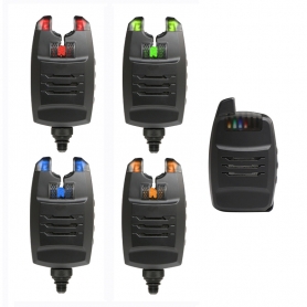 Set 4 senzori de pescuit PYRAMID®, statie inclusa, semnalizare in 6 culori, borseta, distanta acoperire peste 120m, FA214-4
