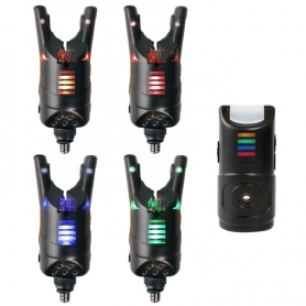 Set 4 senzori de pescuit PYRAMID®, statie inclusa, semnalizare in 6 culori, borseta, distanta acoperire peste 120m, FA217-4