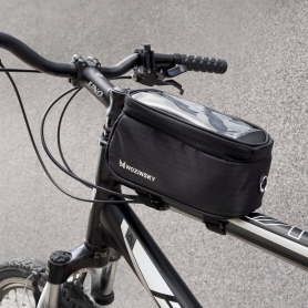 Geanta pentru bicicleta, Wozinsky, fixare cadru, 1.5L, husa telefon 6.5 inch, poliester rezistent la apa, negru, BK02