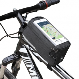 Geanta pentru bicicleta, Wozinsky, fixare cadru, 1L, 20x11x10cm, husa telefon, poliester rezistent la apa, negru, BK05