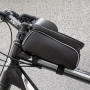 Geanta pentru bicicleta, Wozinsky, 3.5x10x19x9.5cm, montare cadru, 2L, impermeabila, Suport telefon, negru, BK14