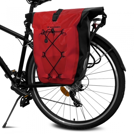 Geanta pentru bicicleta, Wozinsky, 60x32x18cm, 2 in 1, montare portbagaj, 25L, impermeabila, rosu, BK21