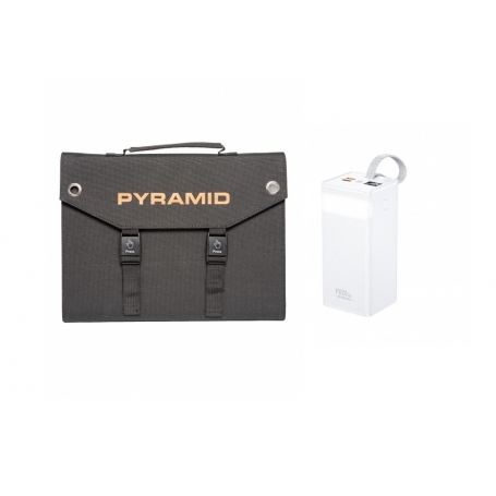 Kit camping si pescuit PYRAMID®, compus din Panou Solar 18V - 30W cu 3 porturi USB si Baterie externa PYRAMID® 50.000 mAh, 22.5W