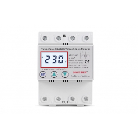 Releu trifazic Sinotimer, siguranta digitala de protectie tensiune 380V, 1-40A,  recuperare automata, STVP-936-40A