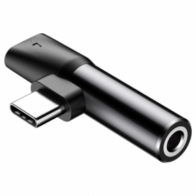 Convertor audio baseus L41 Adaptor de la USB-C la port USB-C mama, mufa pentru casti de 3,5 mm mama, negru