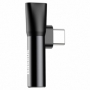 Convertor audio baseus L41 Adaptor de la USB-C la port USB-C mama, mufa pentru casti de 3,5 mm mama, negru