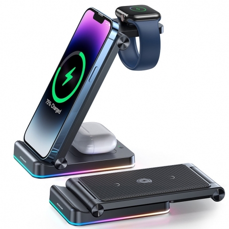 Incarcator wireless telefoane, cu doua bobine, pentru dispozitive Apple - iPhone, Apple Watch, Airpods (pana la 15W) stand