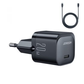 Mini incarcator Joyroom USB C 20W PD cu cablu USB C - compatibil Lightning - negru, HRT-143759