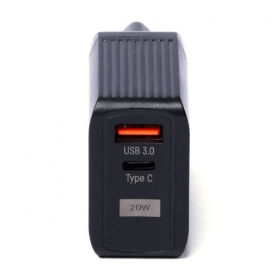 Incarcator USB telefon, Wozinsky, incarcator USB cu 2 porturi, USB C,  PD 20 W negru, HRT-121089