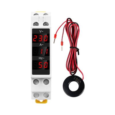 Voltmetru SINOTIMER, ampermetru si frecventmetru digital, monofazic, pentru sina tablou DIN, SDM011VAHZ