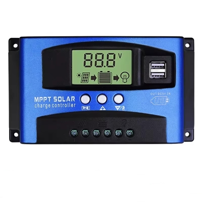 Controler de incarcare solar MPPT 30A, afisaj LCD dublu, USB 12V 24V, baterie cu litiu, albastru