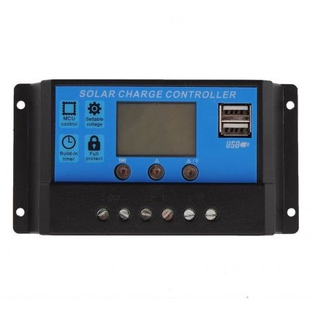 Regulator, controler solar PWM 30A 12V/24V cu doua USB si LCD