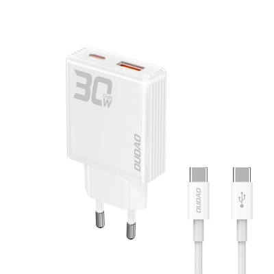 Incarcator 230V  GaN Dudao A30EUT 30W USB-A / USB-C + cablu USB-C - USB-C - alb