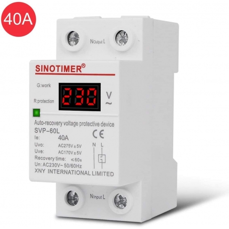 Resigilat  Releu siguranta digitala  de protectie tensiune, Sinotimer, 40A, 230V, SVP-60L, recuperare automata