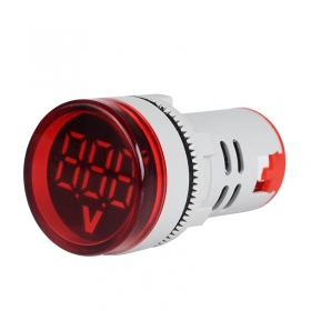 Voltmetru digital cu LED și afișaj, Indicator luminos digital  rotund pentru tensiune AC – voltmetru rotund, monitor LED, roșu