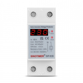 Protecție la supratensiune reglabilă pe șină DIN, reconectare automată, Sinotimer, SVP-912S-63A