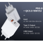 Incarcator Adaptor priza PD 18W,  PYRAMID®, QC3.0, Fast Charge, 1 x port USB, 1 x port USB Type C, incarcare rapida, alb, QC3C