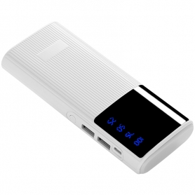 Powerbank 13000 mAh, Pyramid®, 2 x usb, display, fast charge, lanterna led, alb, PB091