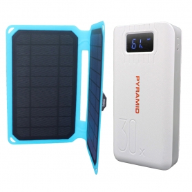 Kit camping si pescuit PYRAMID®, compus din Panou solar 10W cu port USB si Power Bank 30000 mAh, 22.5W cu 2 x USB, fast charge