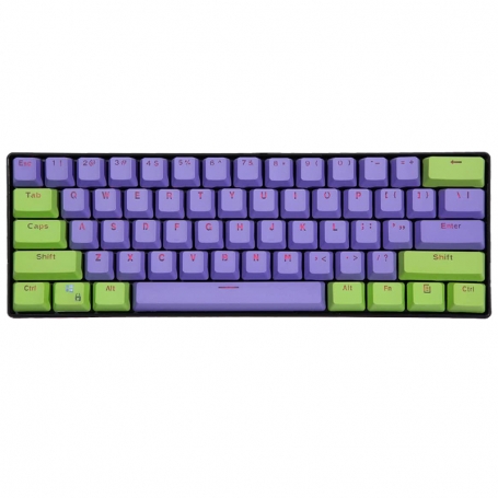 Set 61 butoane Royal Kludge PBT Double-Shot Keycaps, 61 taste, translucide, compatibile Cherry MX, US, Verde/Mov, KC-16